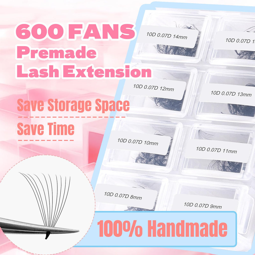 FADLASH 600 Premade Volume Fans Wispy Lash Extensions – Natural Look, 0.07D Curl, 10-15mm Mix Length