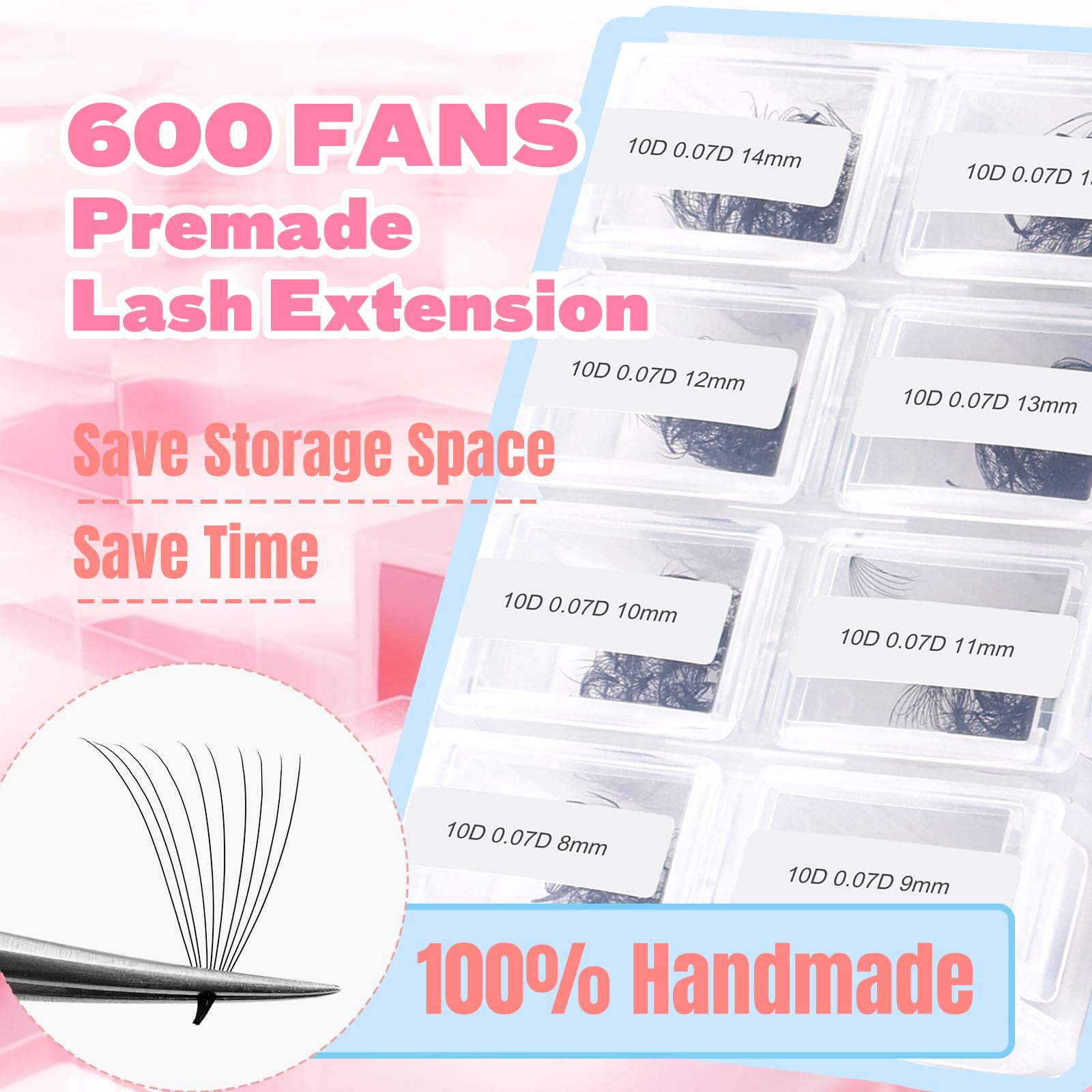 FADLASH 600 Premade Volume Fans Wispy Lash Extensions – Natural Look, 0.07D Curl, 10-15mm Mix Length