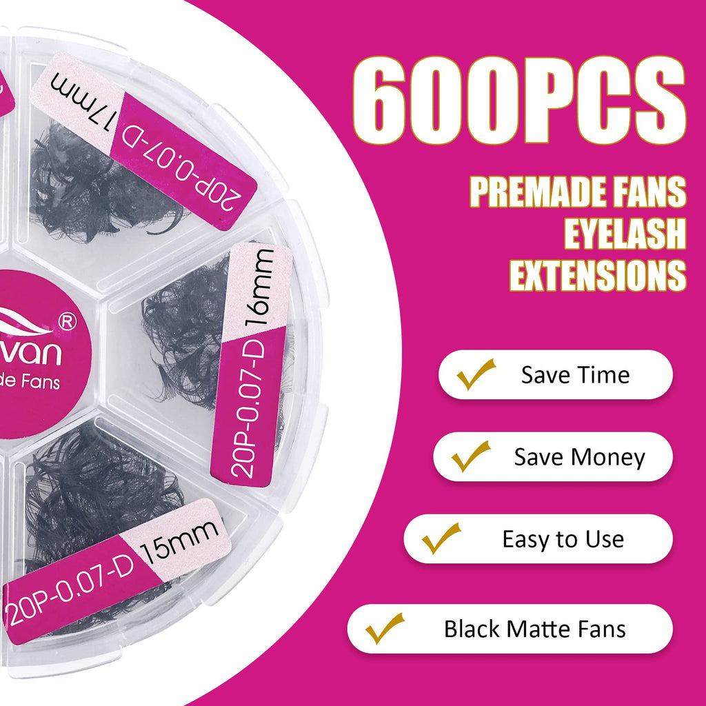 FADVAN 600 Premade Fans Eyelash Extensions – 15-20mm, 20D, 0.07D Thickness
