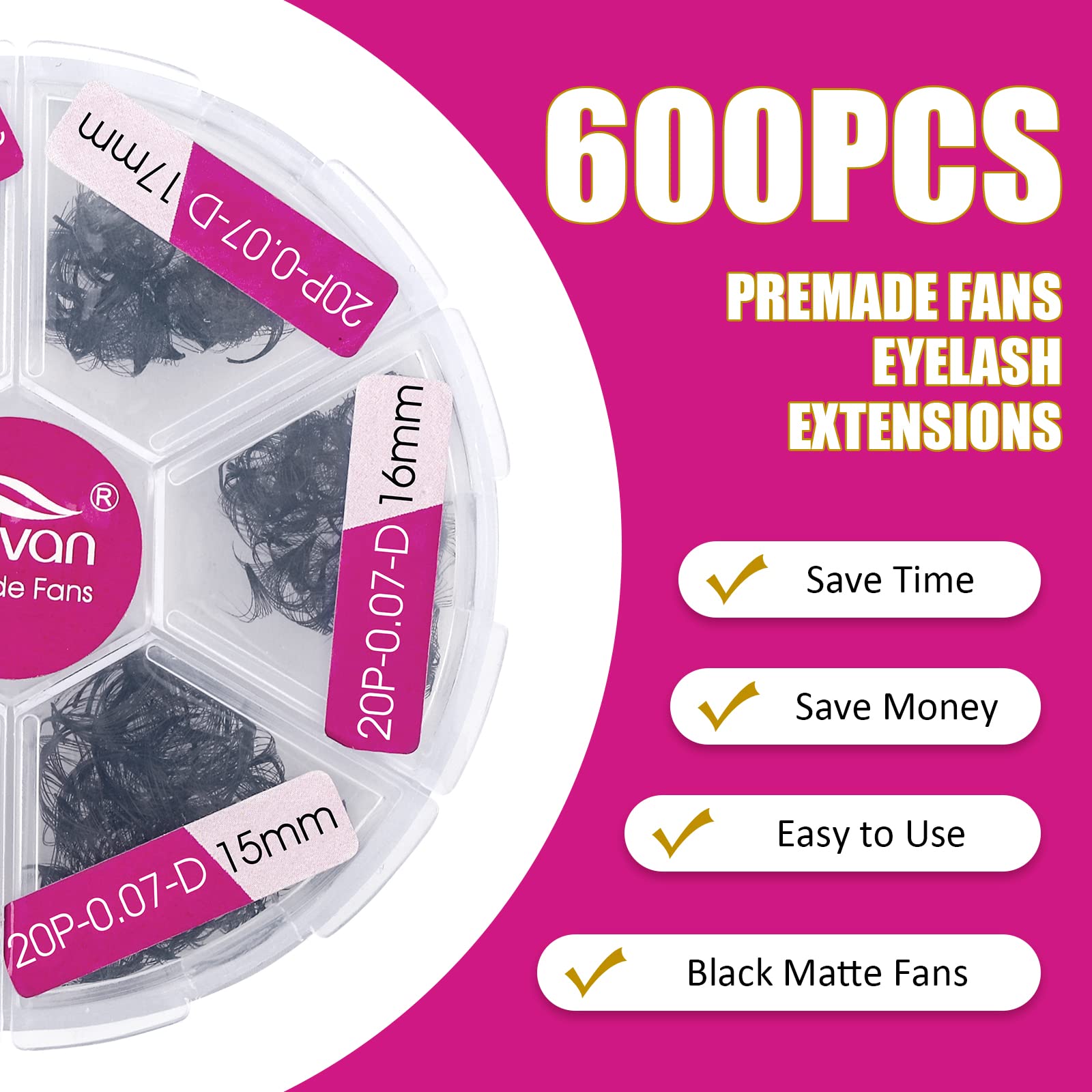 FADVAN 600 Premade Fans Eyelash Extensions – 15-20mm, 20D, 0.07D Thickness