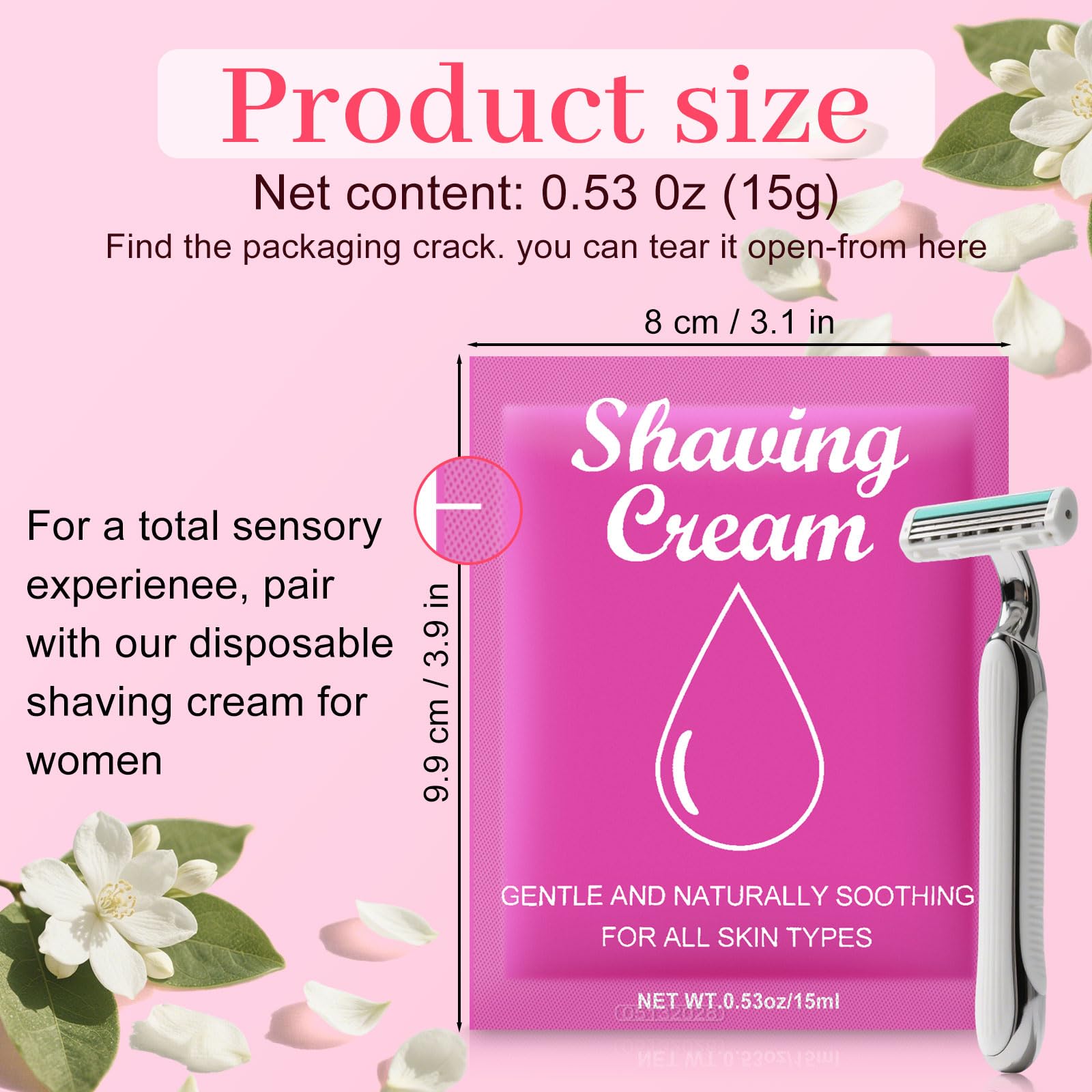 fafortune Jasmine Travel Shaving Cream for Women – 0.53oz, Pack of 100