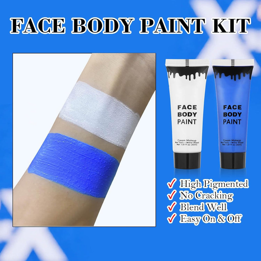 Faglowmify Avatar Makeup Kit — 8-Piece Na’vi Cosplay Set with Blue/White Paint, UV Eyeliner & Elf Ears