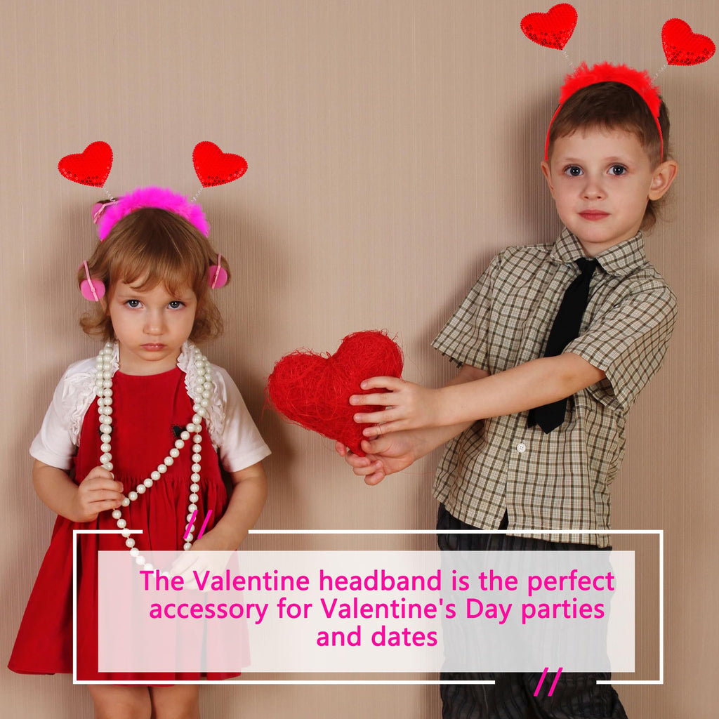 Fahacop 8 Pack Valentine's Headbands – Feather Heart, Sequin Antenna Hair Accessories