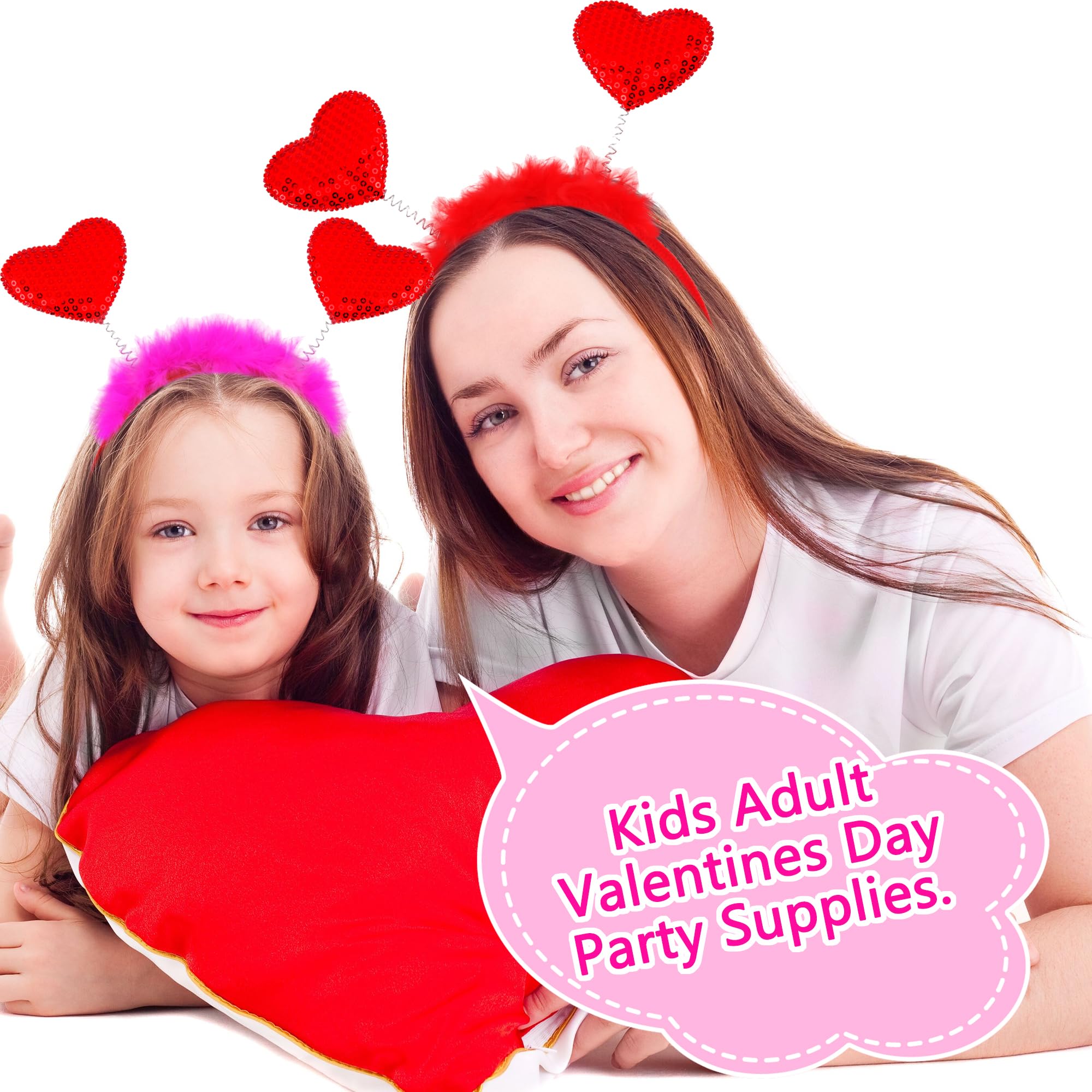 Fahacop 8 Pack Valentine's Headbands – Feather Heart, Sequin Antenna Hair Accessories