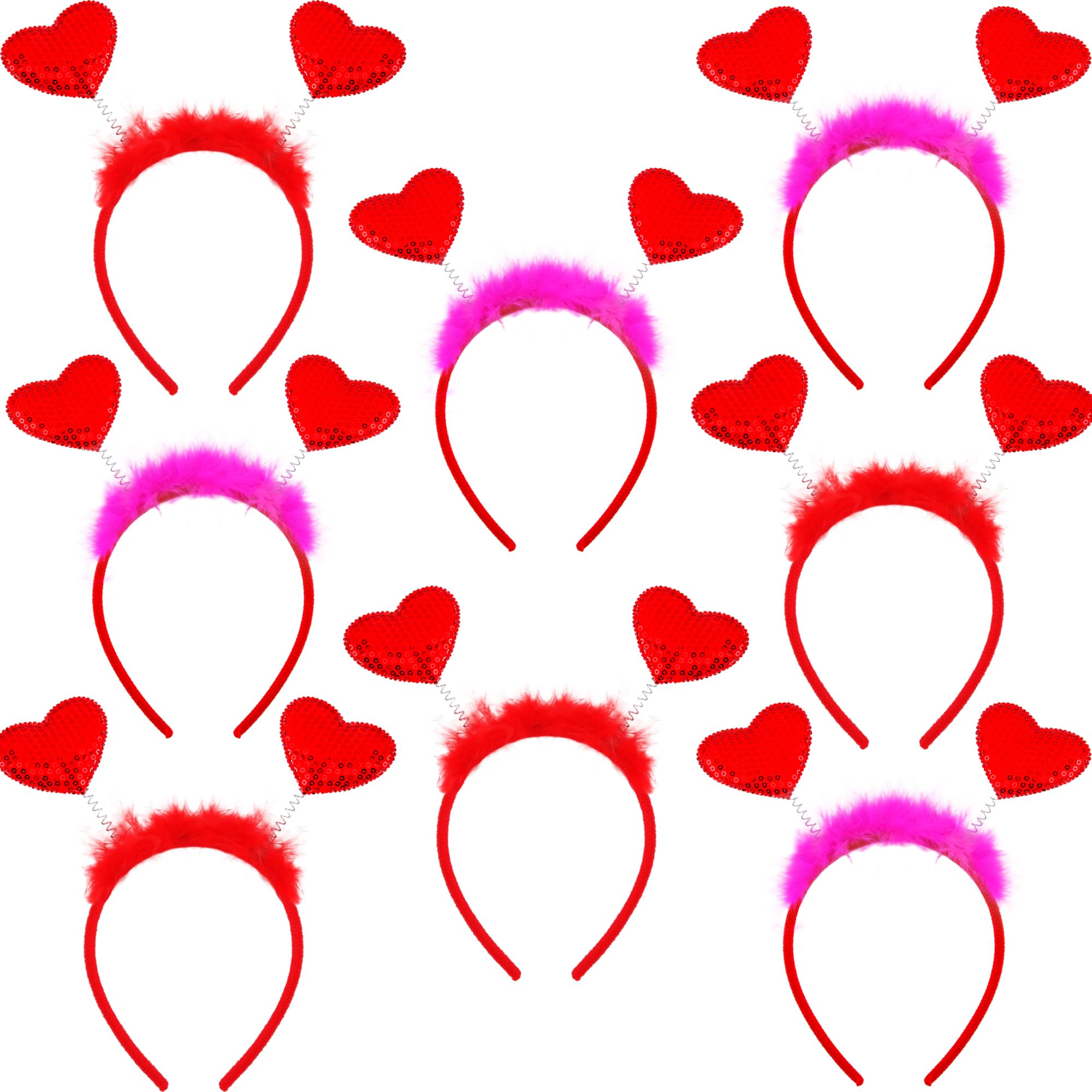 Fahacop 8 Pack Valentine's Headbands – Feather Heart, Sequin Antenna Hair Accessories