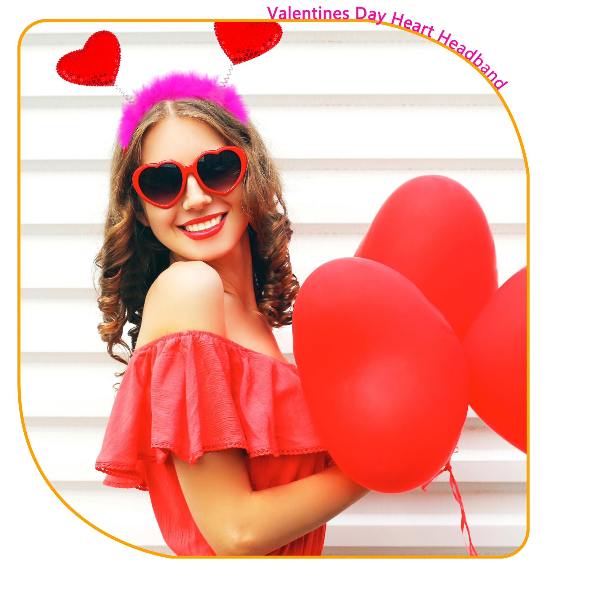 Fahacop 8 Pack Valentine's Headbands – Feather Heart, Sequin Antenna Hair Accessories
