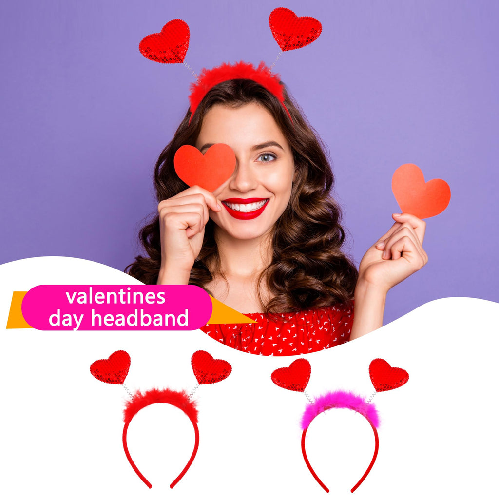 Fahacop 8 Pack Valentine's Headbands – Feather Heart, Sequin Antenna Hair Accessories