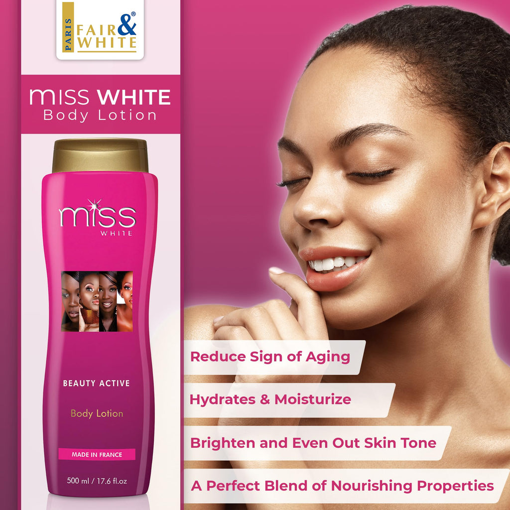 FAIR & WHITE Miss White Skin Brightening Body Lotion – 13.5 oz / 500 ml | Moisturizing, Hydrating