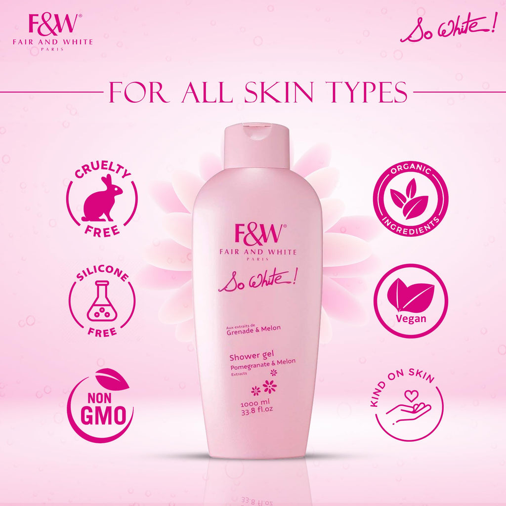 FAIR & WHITE So White Refreshing Brightening Body Wash – 1000ml | Melon & Pomegranate Extracts