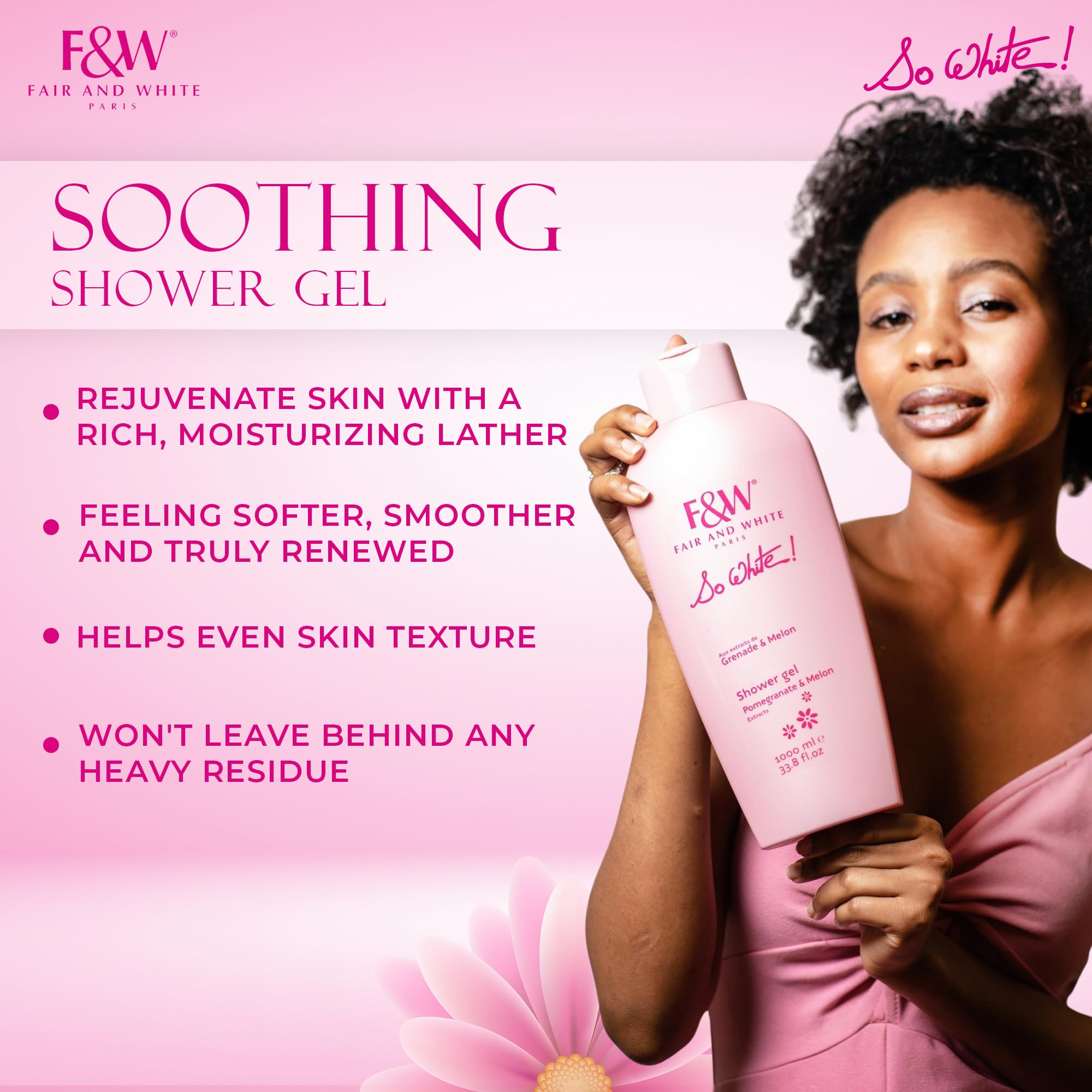 FAIR & WHITE So White Refreshing Brightening Body Wash – 1000ml | Melon & Pomegranate Extracts