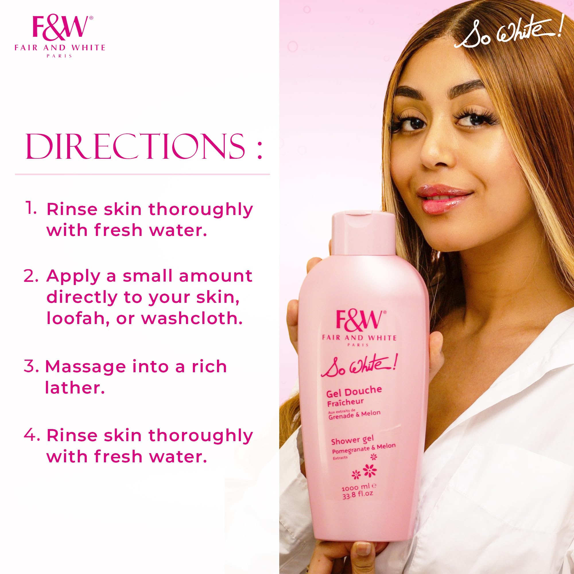 FAIR & WHITE So White Refreshing Brightening Body Wash – 1000ml | Melon & Pomegranate Extracts