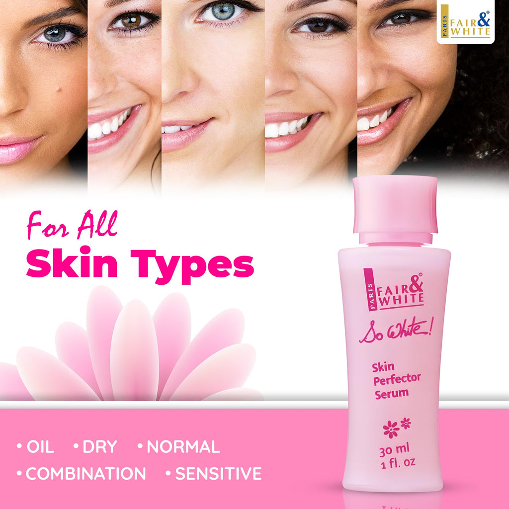 FAIR & WHITE So White Skin Brightening Serum 30ml – Kojic Acid & Castor Oil for Face, Elbows, Knees, Feet