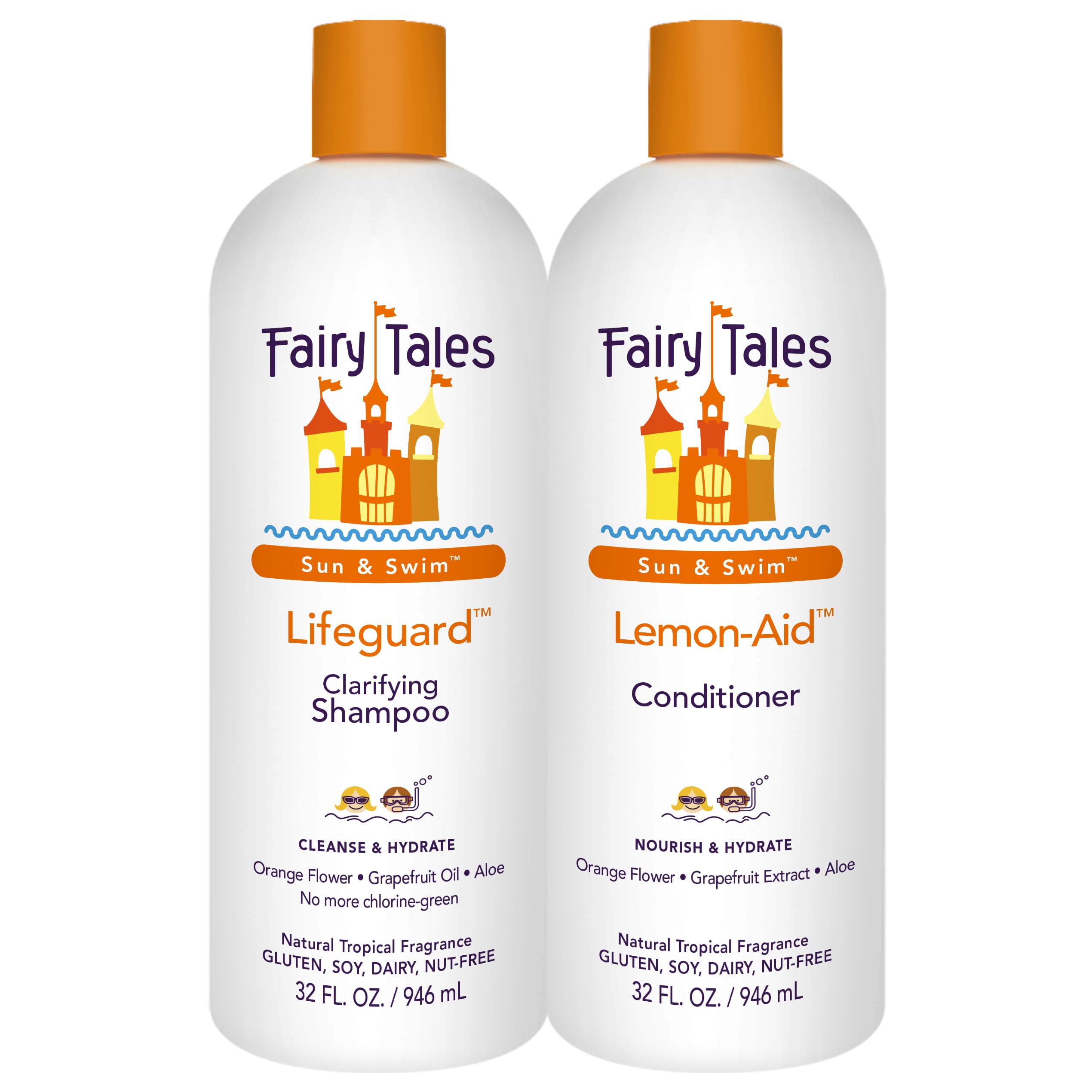 Fairy Tales Swim Shampoo & Conditioner for Kids — 32oz Duo, USA Made, Chlorine Removal, No Parabens or Sulfates