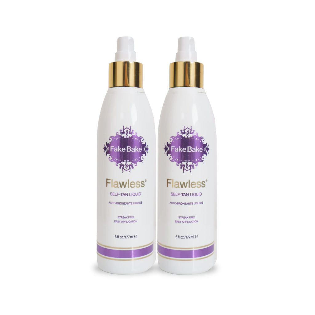 Fake Bake Flawless Self-Tanning Liquid - Streak-Free, Long-Lasting Glow for All Skin Tones | 6 oz Pack of 2