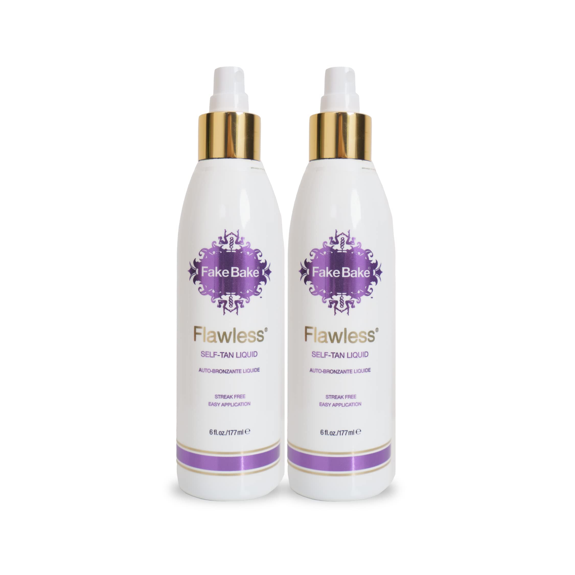 Fake Bake Flawless Self-Tanning Liquid - Streak-Free, Long-Lasting Glow for All Skin Tones | 6 oz Pack of 2