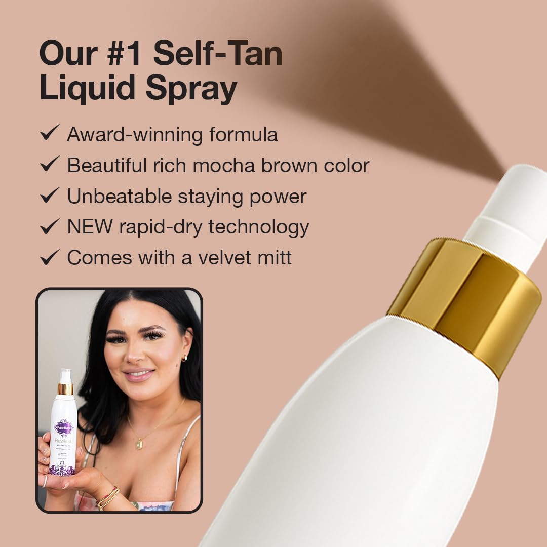 Fake Bake Flawless Self-Tanning Liquid - Streak-Free, Long-Lasting Glow for All Skin Tones | 6 oz Pack of 2