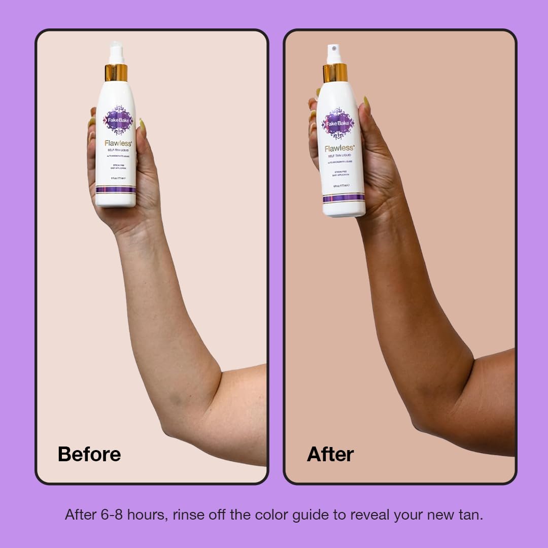 Fake Bake Flawless Self-Tanning Liquid - Streak-Free, Long-Lasting Glow for All Skin Tones | 6 oz Pack of 2