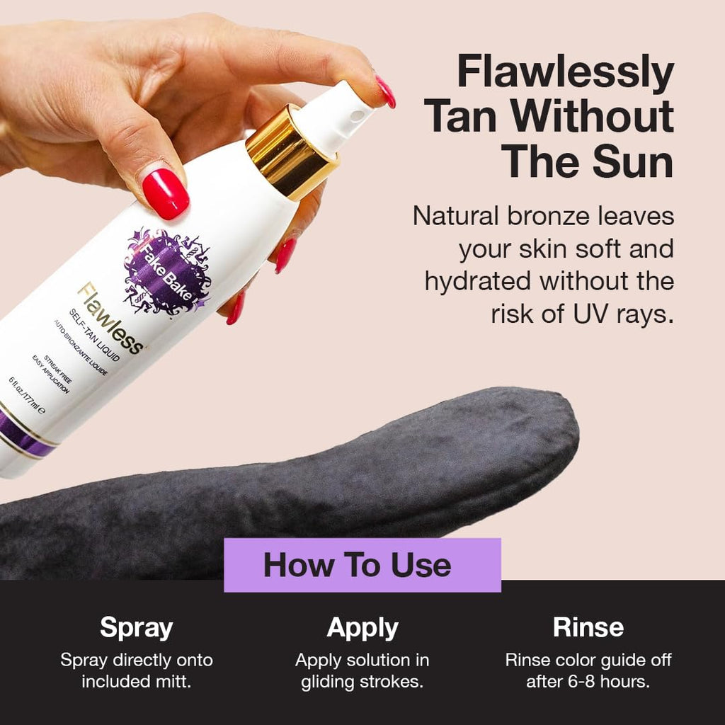 Fake Bake Flawless Self-Tanning Liquid - Streak-Free, Long-Lasting Glow for All Skin Tones | 6 oz Pack of 2