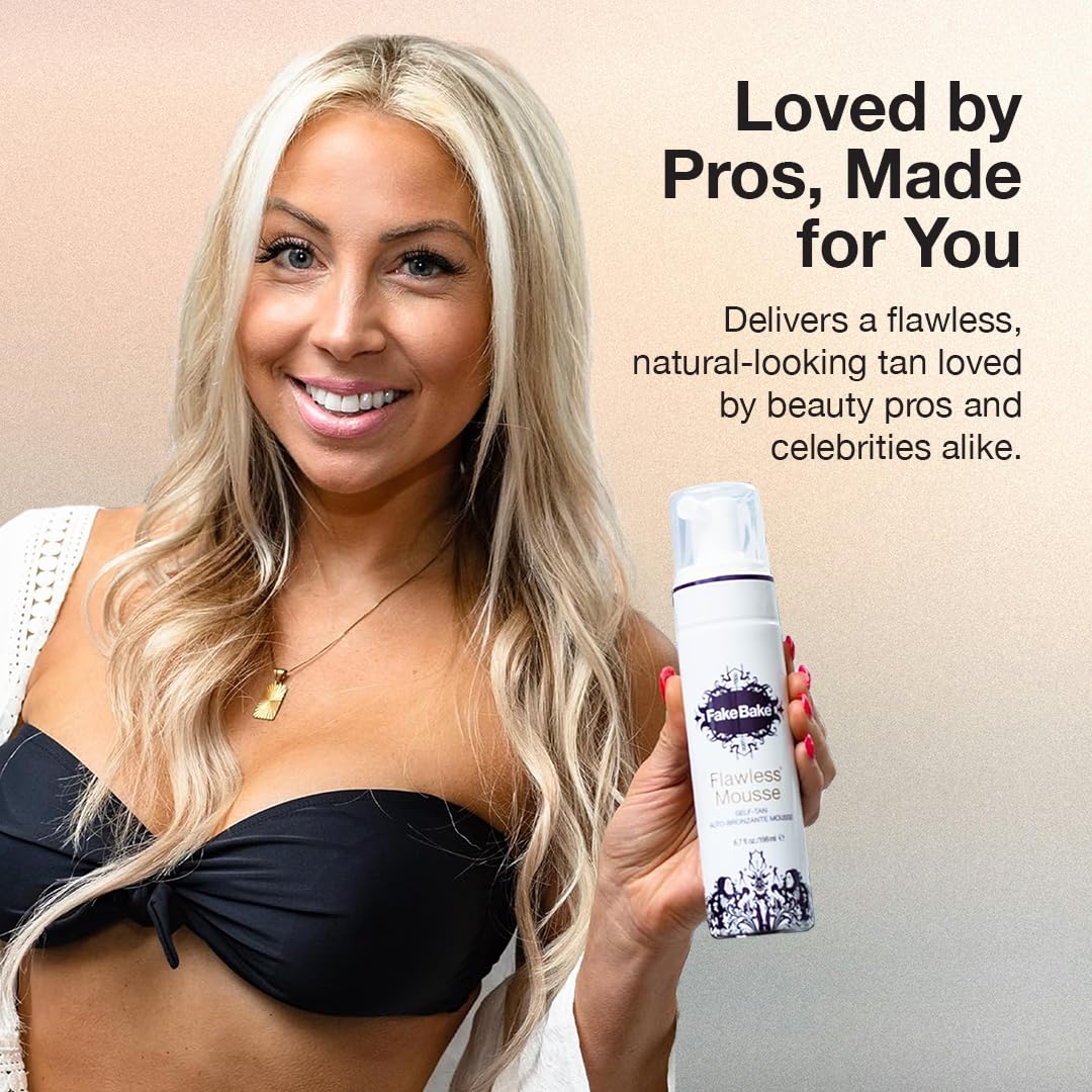 Fake Bake Flawless Self Tanning Mousse – Streak-Free, Quick-Dry Sunless Tanner for All Skin Tones