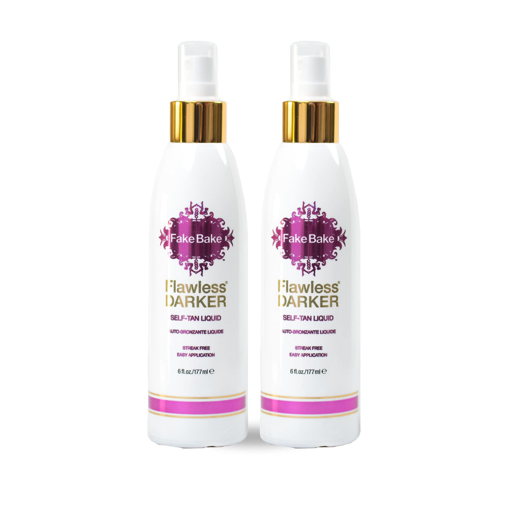 Fake Bake Self Tanning Liquid Flawless Darker – Fast-Drying, Streak-Free Tan (6 fl oz x2)