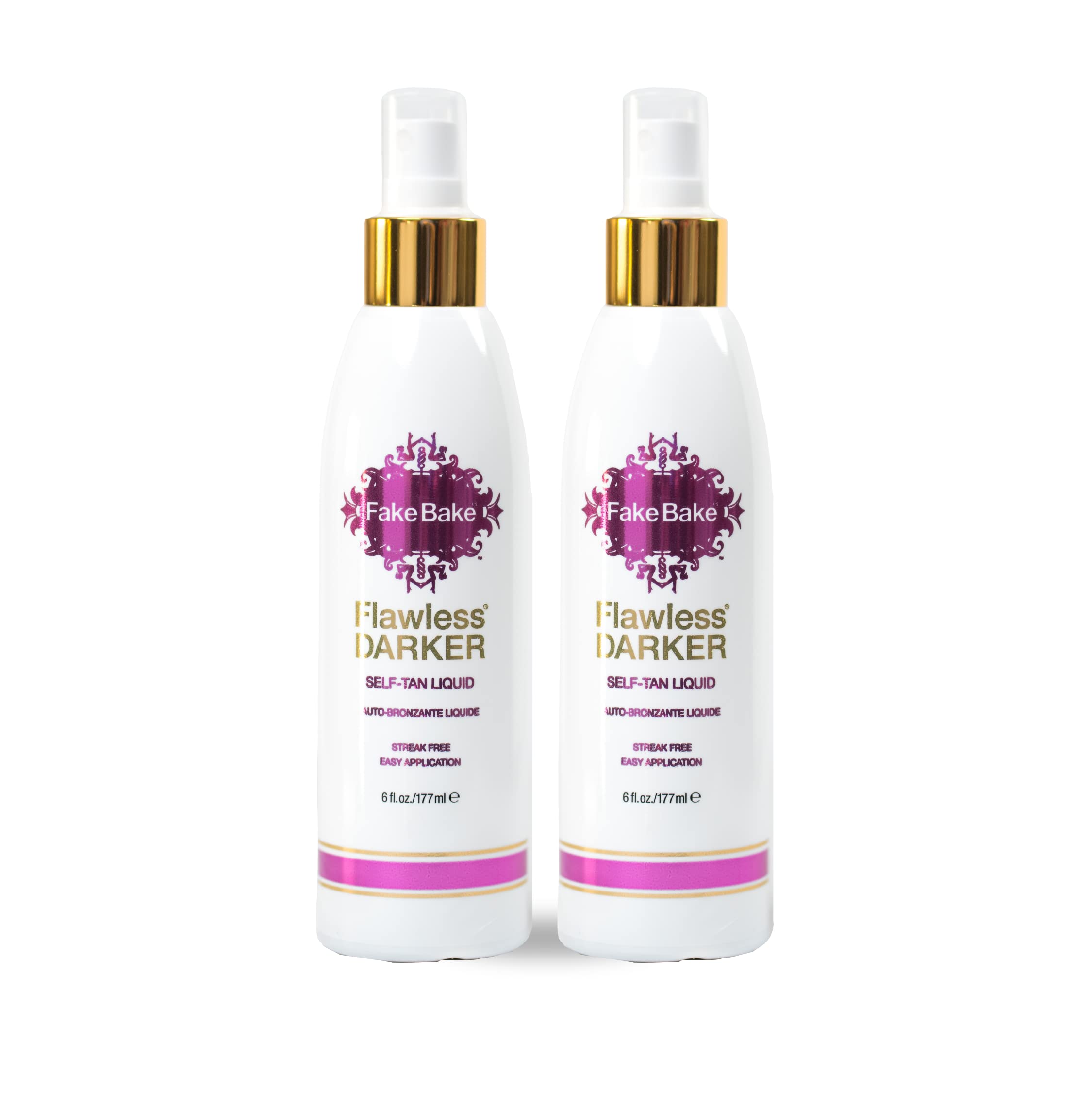 Fake Bake Self Tanning Liquid Flawless Darker – Fast-Drying, Streak-Free Tan (6 fl oz x2)