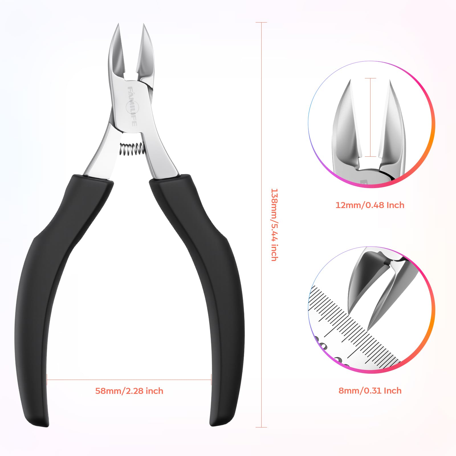 FAMILIFE Cuticle Nippers Scissors – Professional Stainless Steel Cuticle Trimmer with Non-Slip Handle