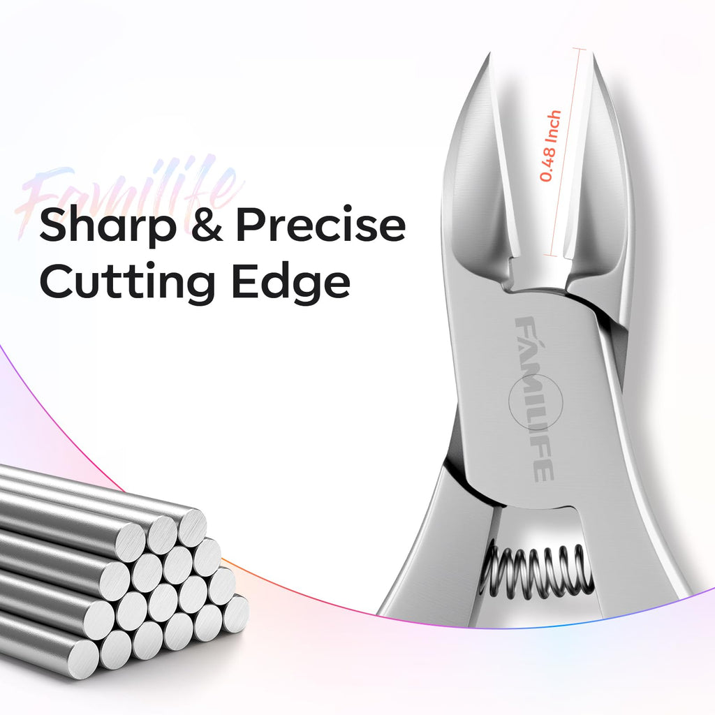 FAMILIFE Cuticle Nippers Scissors – Professional Stainless Steel Cuticle Trimmer with Non-Slip Handle