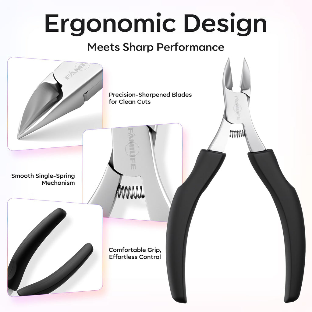 FAMILIFE Cuticle Nippers Scissors – Professional Stainless Steel Cuticle Trimmer with Non-Slip Handle