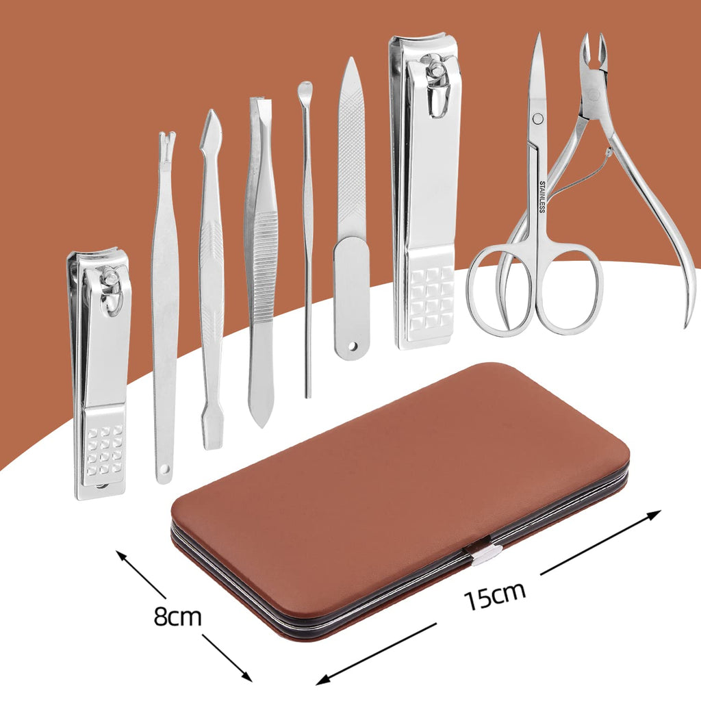 FAMILIFE 9-Piece Manicure Set for Men | Stainless Steel Nail Kit with Leather Case