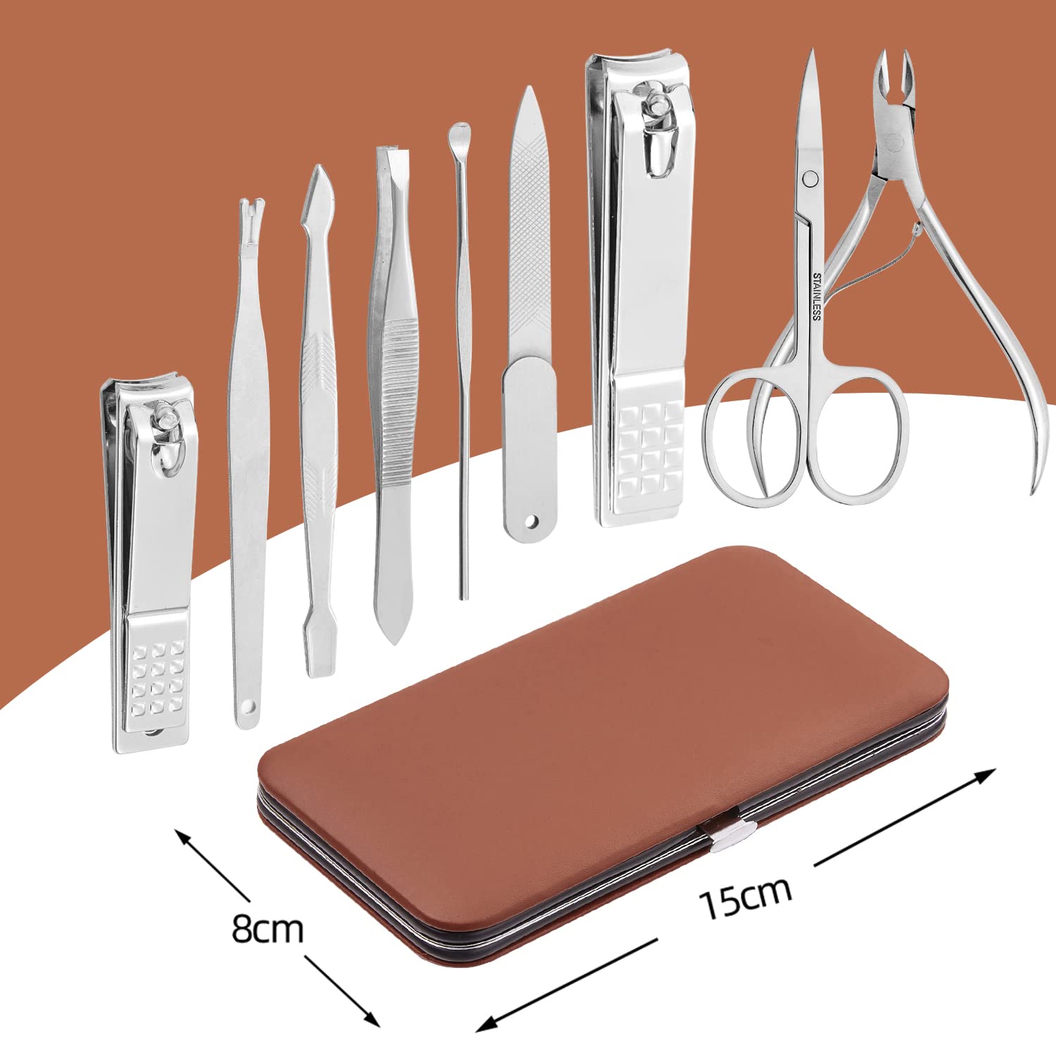 FAMILIFE 9-Piece Manicure Set for Men | Stainless Steel Nail Kit with Leather Case