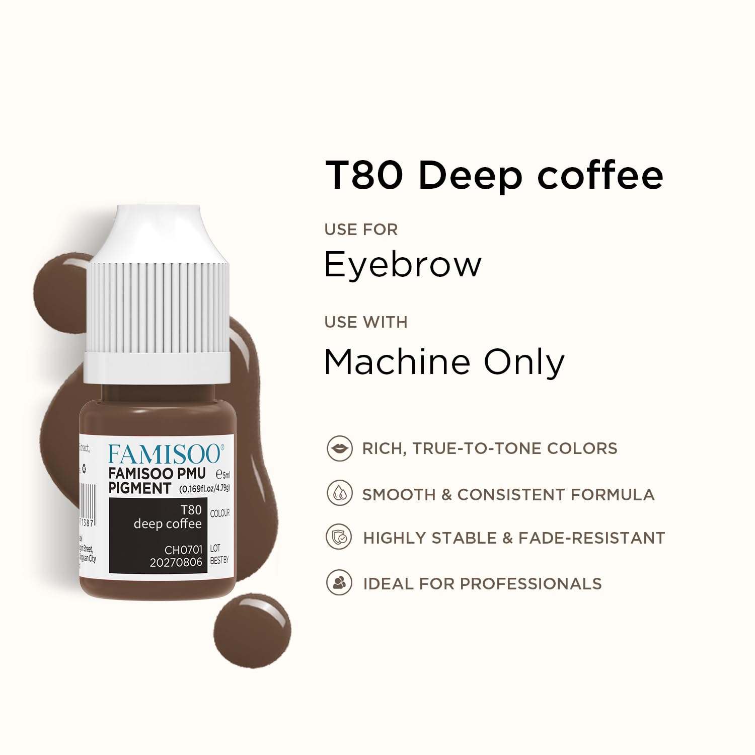 FAMISOO PMU Pigments for Eyebrow 0.169oz/5ml – Long-Lasting Microblading Ink in 263 Deep Brown