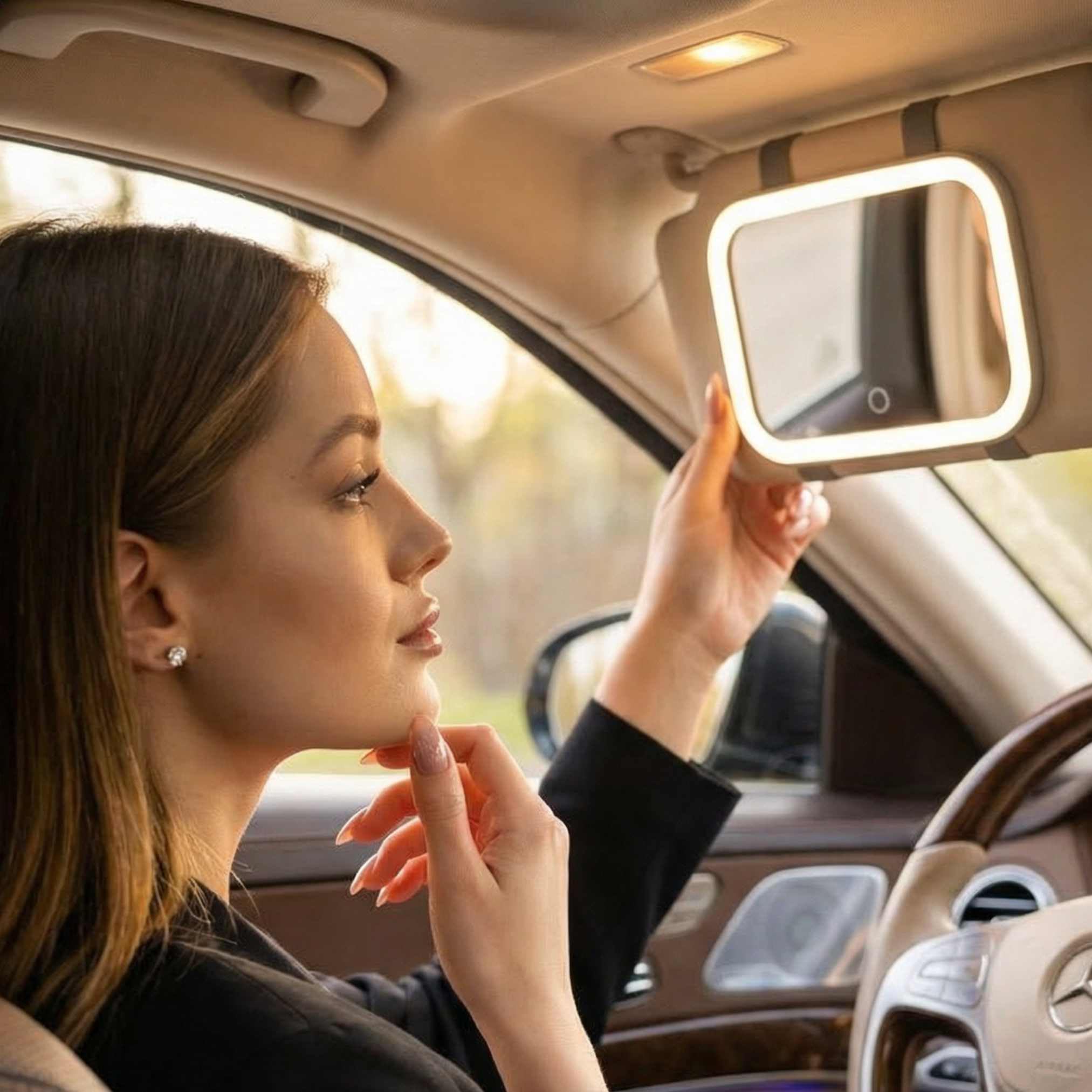 Fancii Juni 2 Clip-On Car Visor Mirror with 3-Color LED Light, Rechargeable