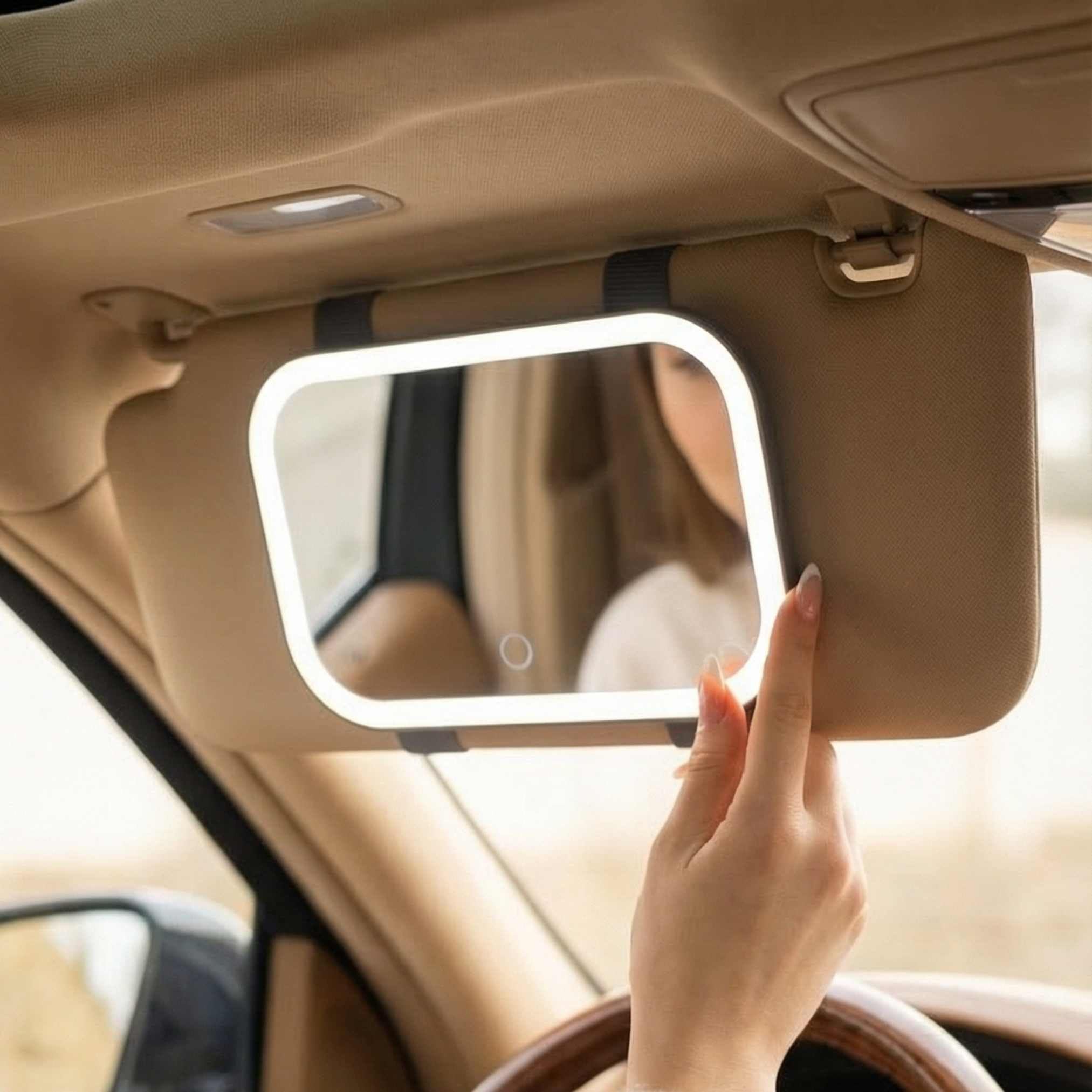 Fancii Juni 2 Clip-On Car Visor Mirror with 3-Color LED Light, Rechargeable