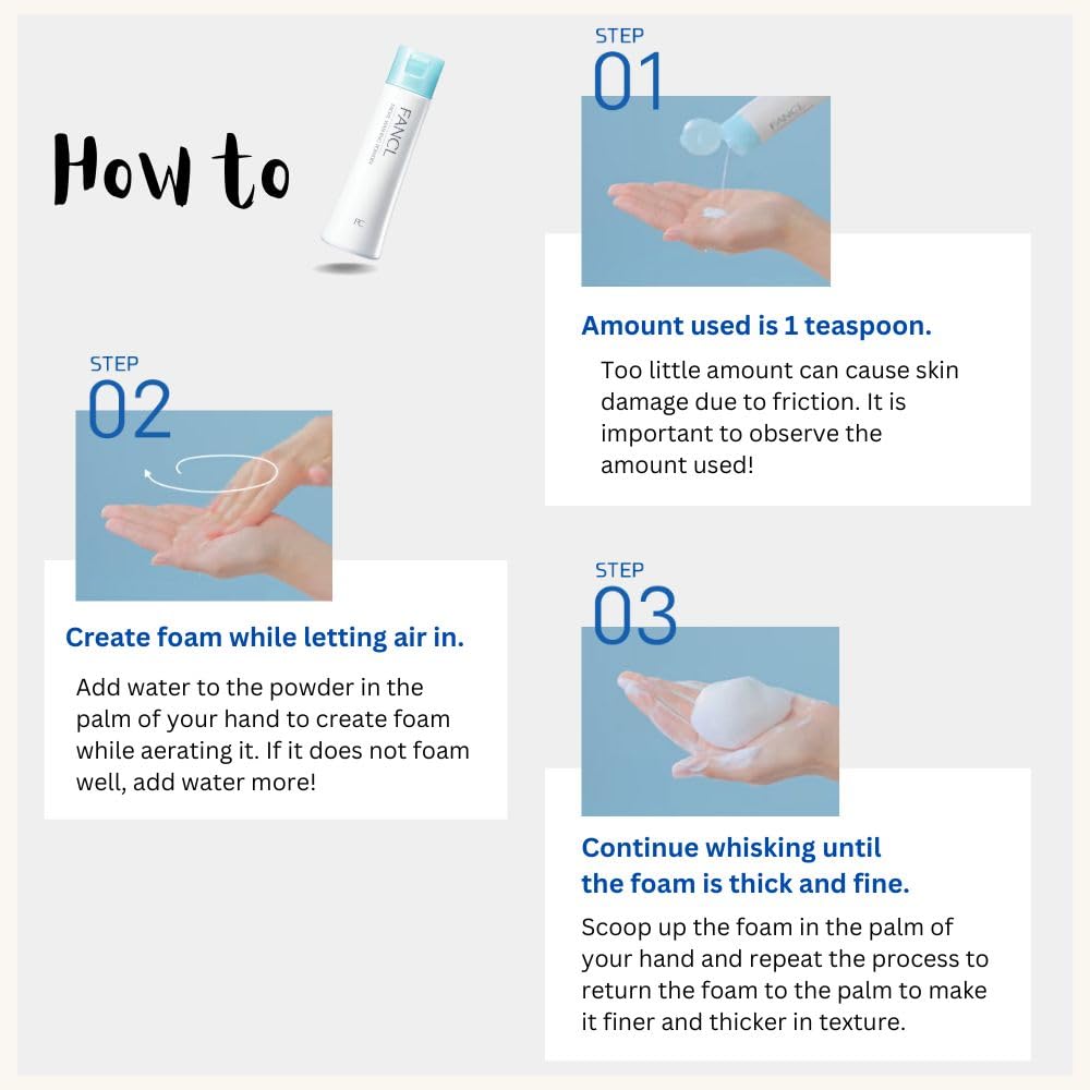 FANCL Facial Cleansing Powder – US Exclusive Powder-to-Foam Cleanser with Agar & Rice Starch