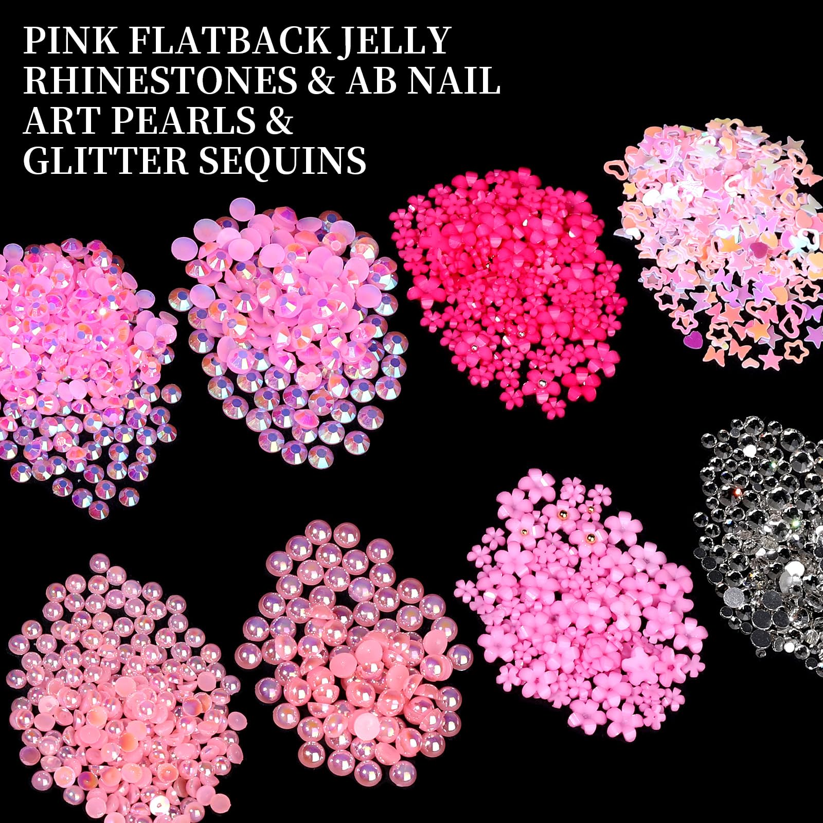 Fandamei 24-Grid Flat Back Pearls & Rhinestones Kit for Nail Art & Crafts