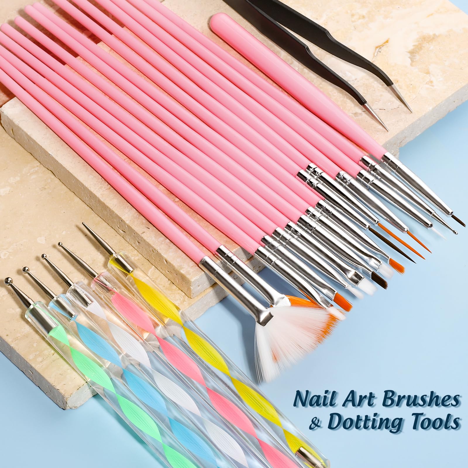 FANDAMEI Nail Art Brushes Set | Complete Nail Design Kit with Dotting Pens, Rhinestones & Sequins