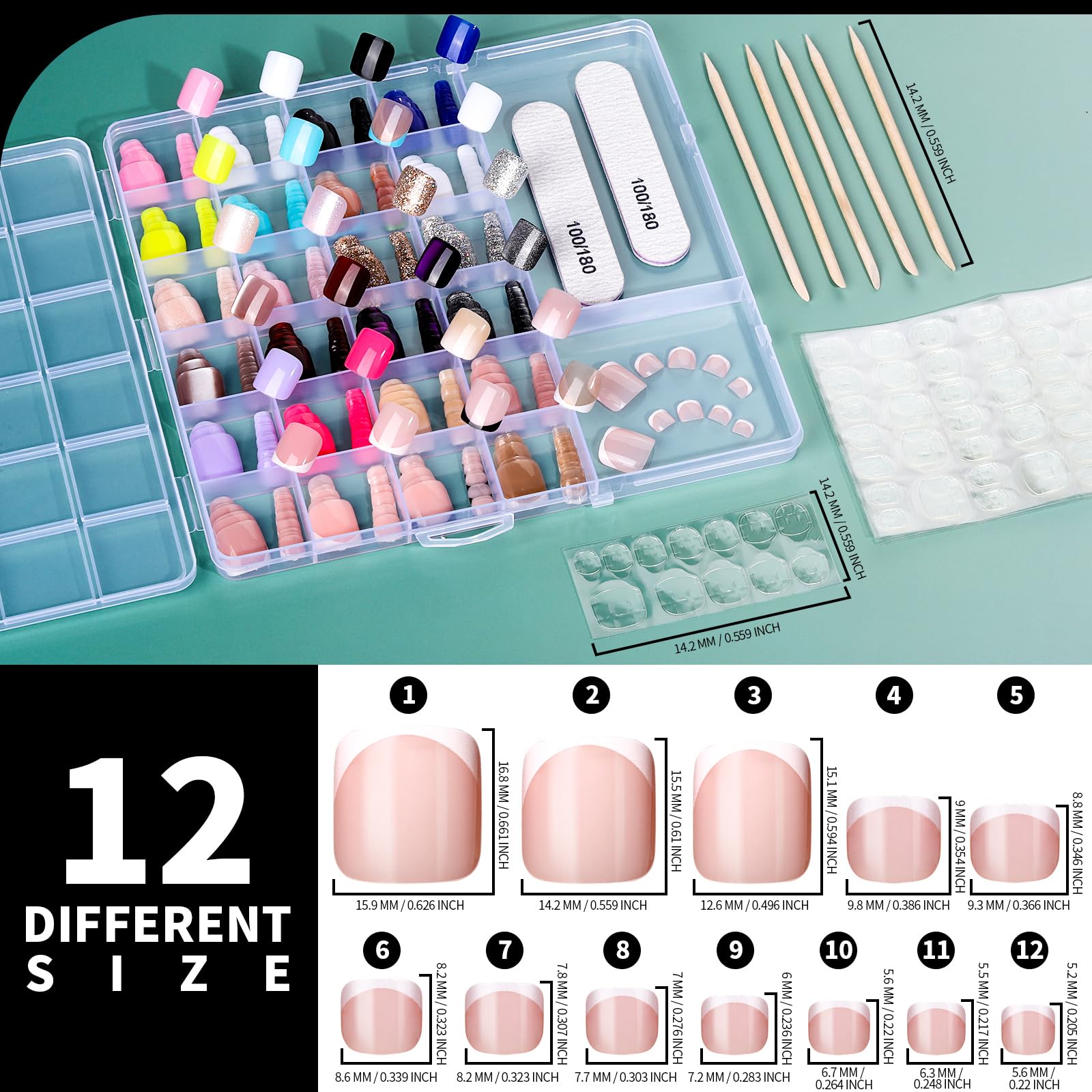 FANDAMEI Press On Toenails – 24 Colors, Short Square, French Tips, Cat Eye, Ombre & Glossy Finishes