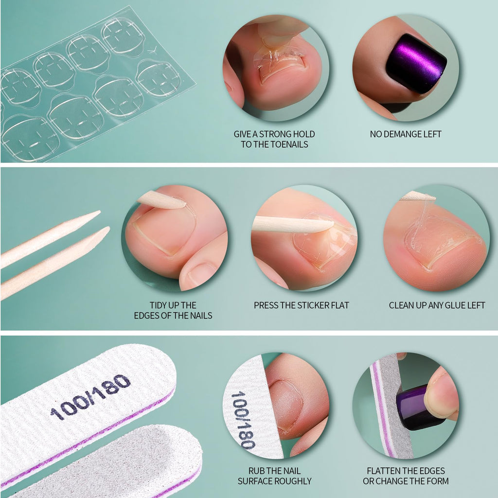 FANDAMEI Press On Toenails – 24 Colors, Short Square, French Tips, Cat Eye, Ombre & Glossy Finishes