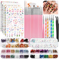 FANDAMEI Nail Art Brushes Set | Complete Nail Design Kit with Dotting Pens, Rhinestones & Sequins