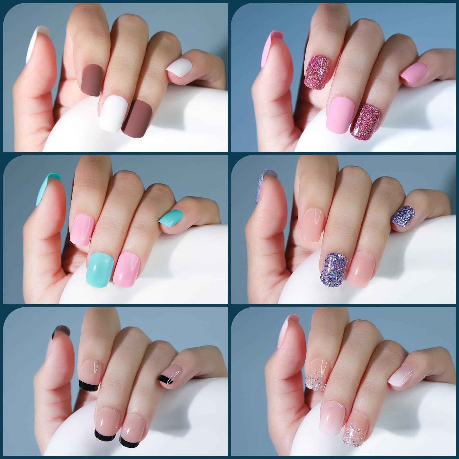 FANDAMEI Press On Nails – 24 Colors, 576 PCS, Short Square, Matte & Glitter