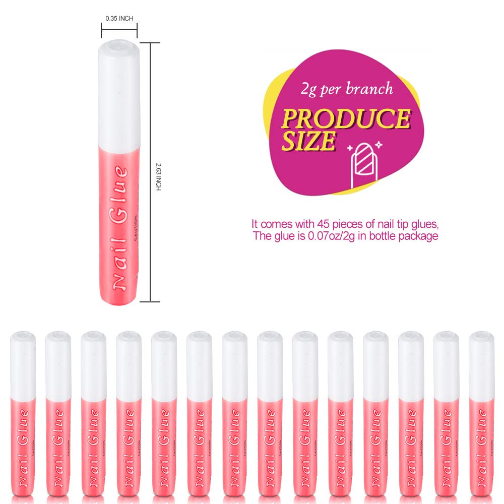 Fandamei 45 Pcs Nail Glue for Press Ons - 0.07 oz Each, Strong Bond for Nail Tips and Acrylic Nails