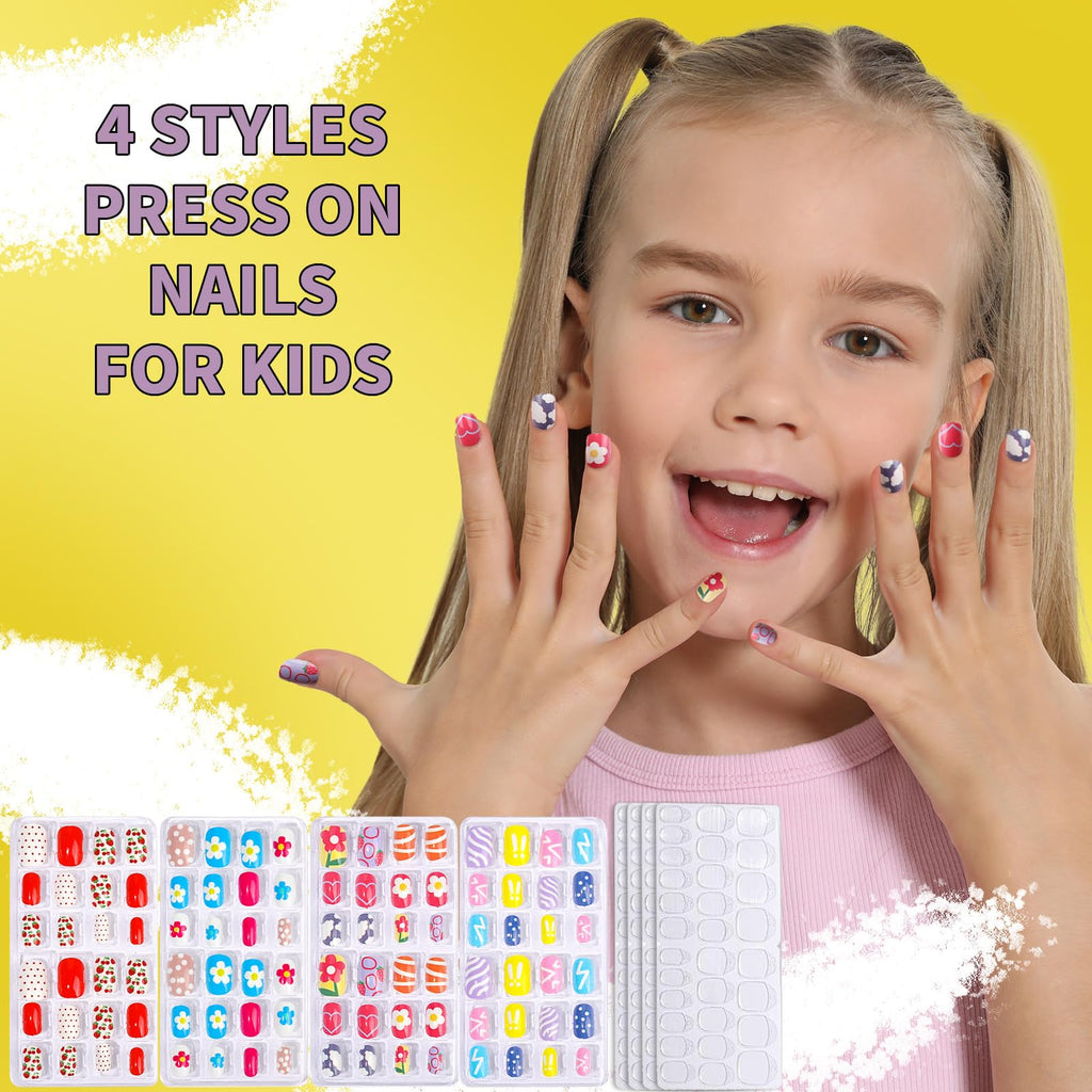 FANDAMEI Nail Kit for Girls – Press-On Nails, Polish, Stickers & Glitter Art Set
