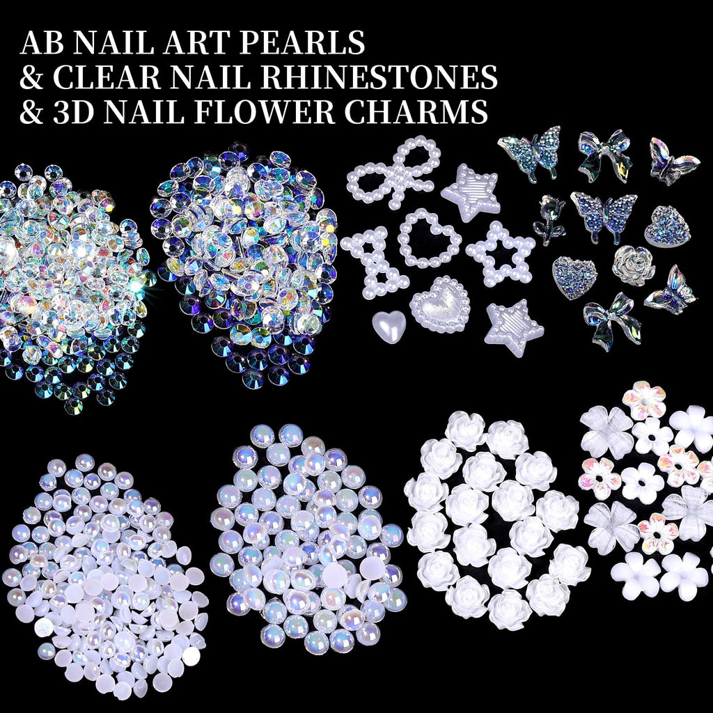 Fandamei 24-Grid Flat Back Pearls & Rhinestones Kit for Nail Art & Crafts