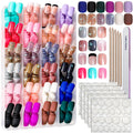FANDAMEI Press On Nails – 24 Colors, 576 PCS, Short Square, Matte & Glitter