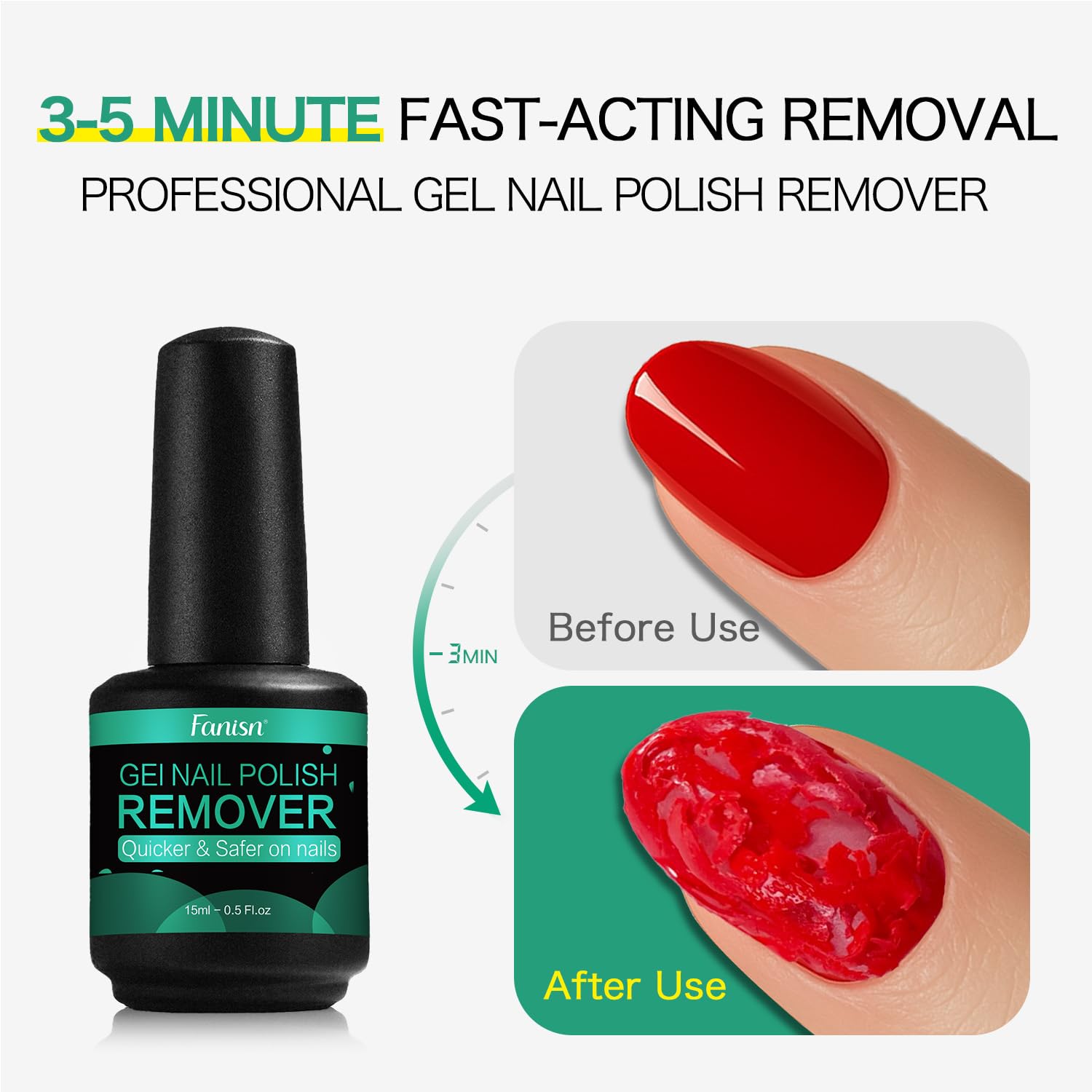 Fanisn Gel Nail Polish Remover Kit Quick 2-5 Min Removal No Foil Includes Cuticle Pusher & Nail File