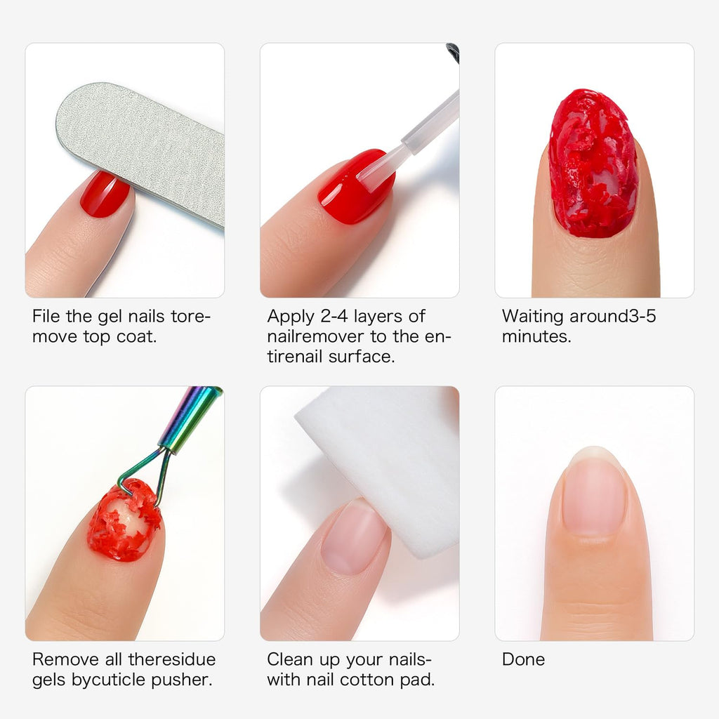 Fanisn Gel Nail Polish Remover Kit – No Soak, 15ml, 2-5 Min Removal, Includes Cuticle Pusher & Nail File
