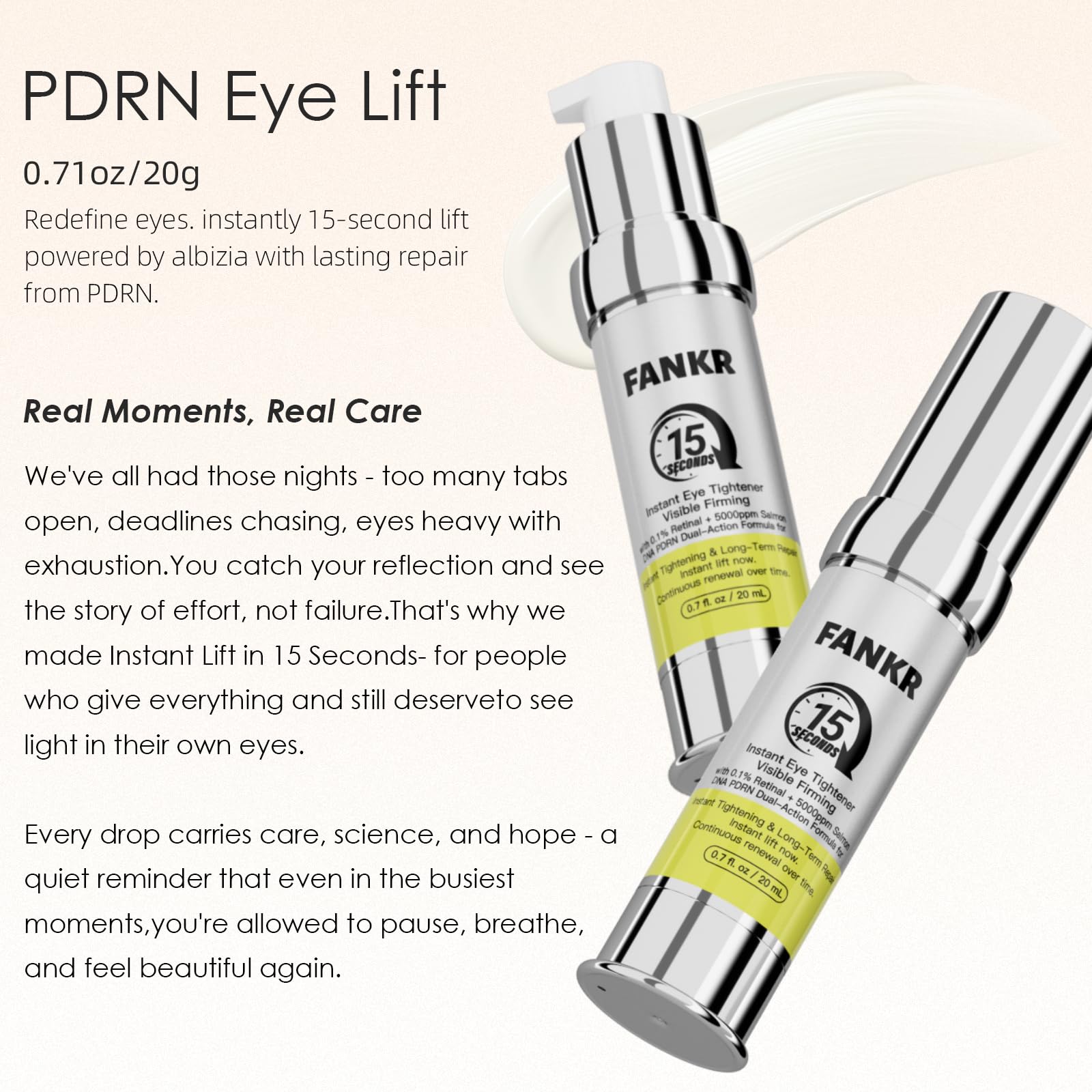 Fankr 15-Second Eye Lift Cream | Sodium DNA, 0.1% Retinal, Caffeine & Peptides