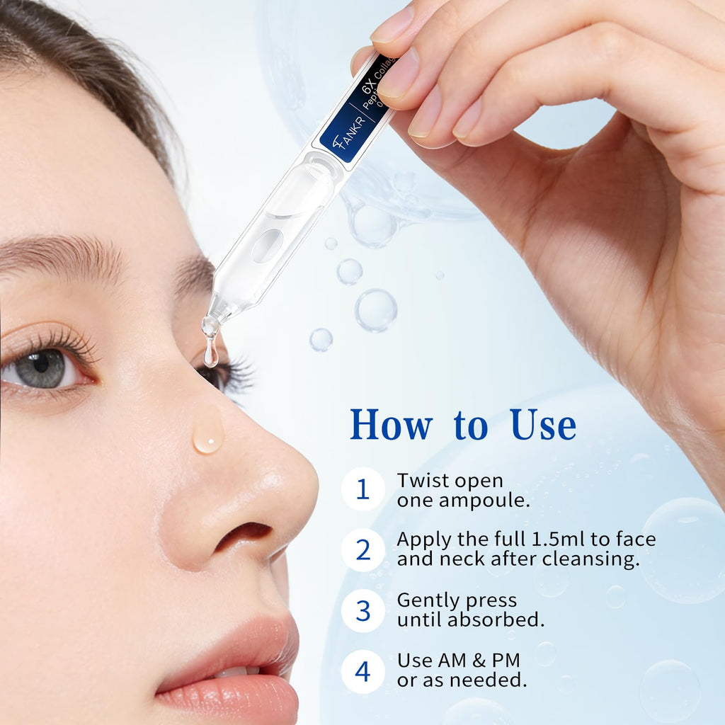 Fankr 6X Collagen Peptides Serum for Face – Triple Collagen, Matrixyl 3000, Centella & Ectoin | Hydration, Firming & Smoothing | 30 x 1.5ml Ampoules