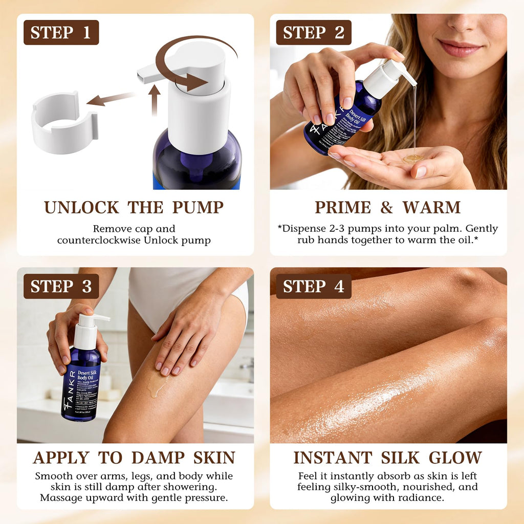 Fankr Desert Silk Body Oil – Instant Absorption, 72H Glow, 3% Cactus Fruit & 6 Botanical Oils, 3.38 fl oz