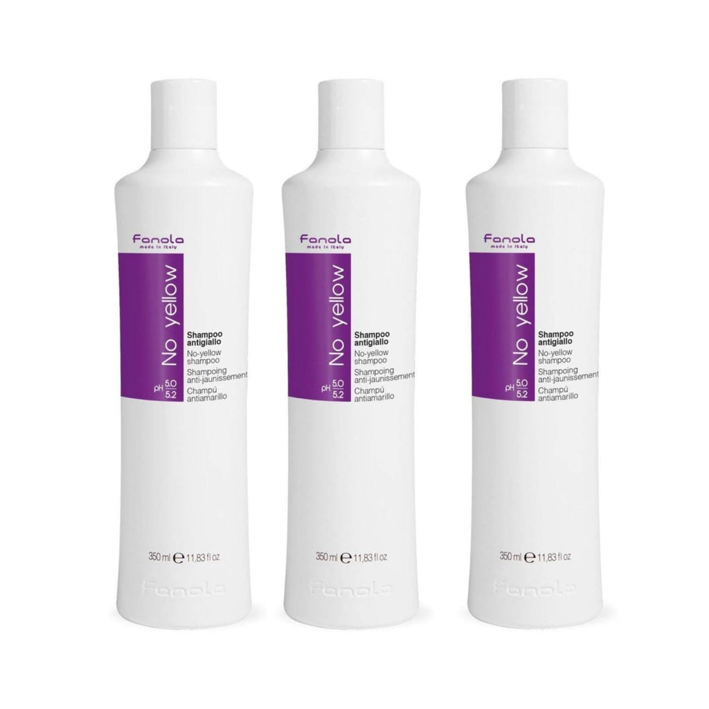 Fanola No Yellow Shampoo – Purple Violet Pigments Neutralize Yellow Tones in Platinum, Light Blonde, Gray Hair (11.83 oz, Pack of 3)